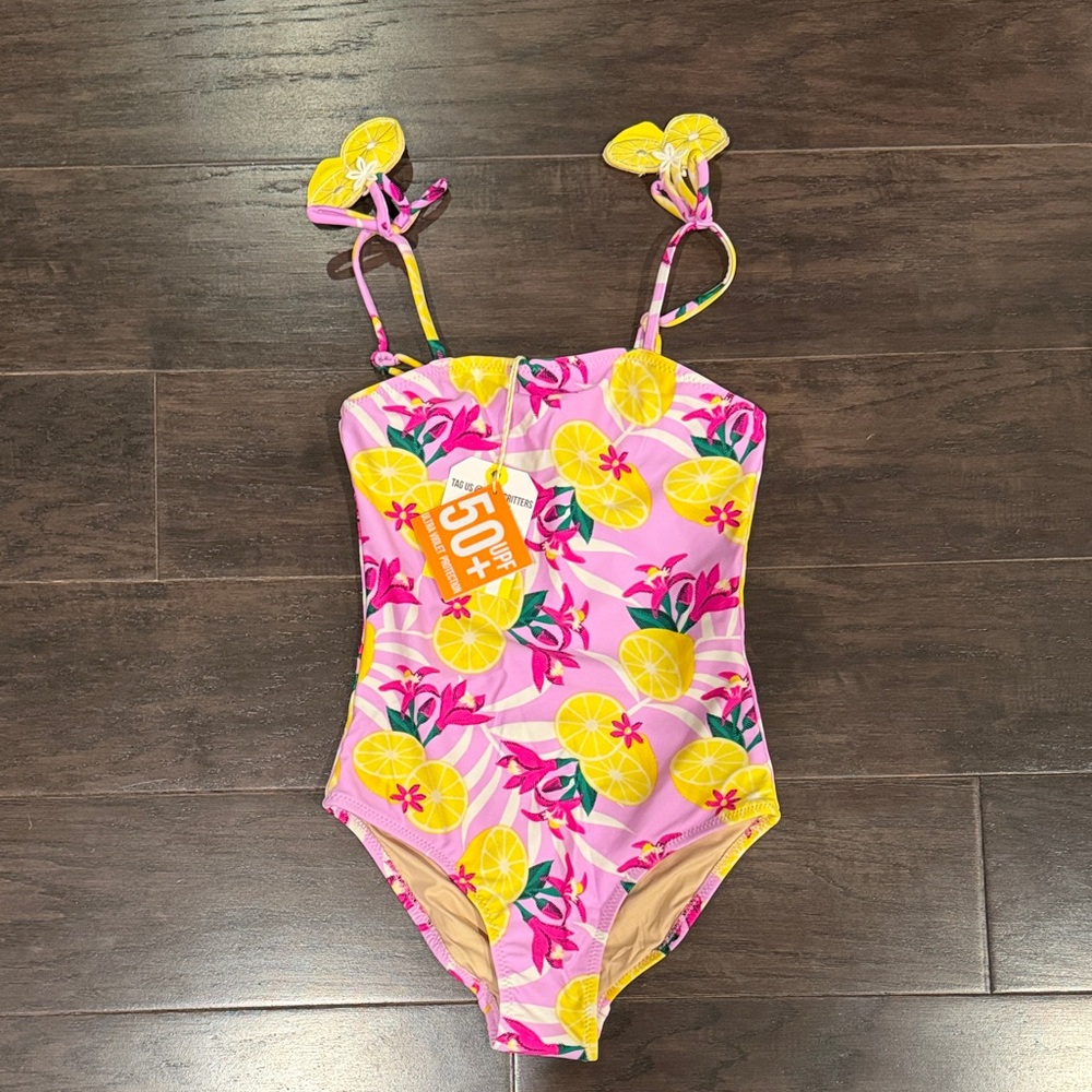 Kids Lemon Print One Piece Swimsuit - Pink